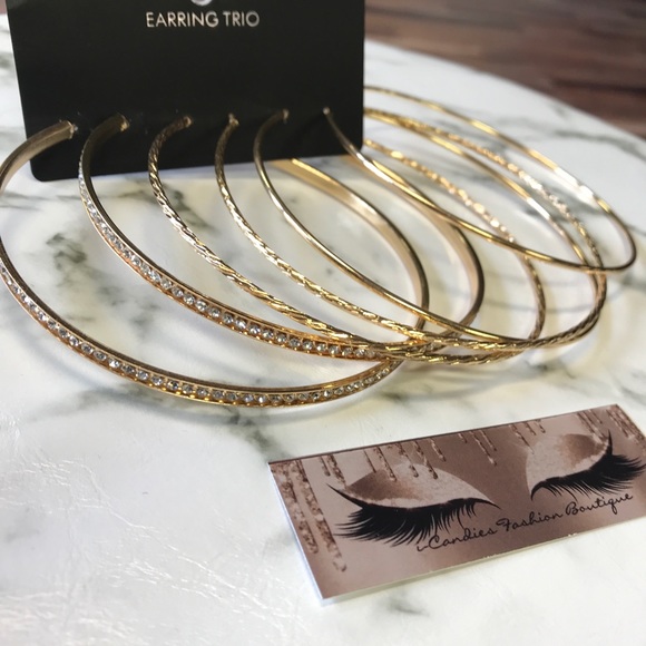 Jewelry - ‼️ Large Gold Diamond Hoop Earring 3 Piece Set